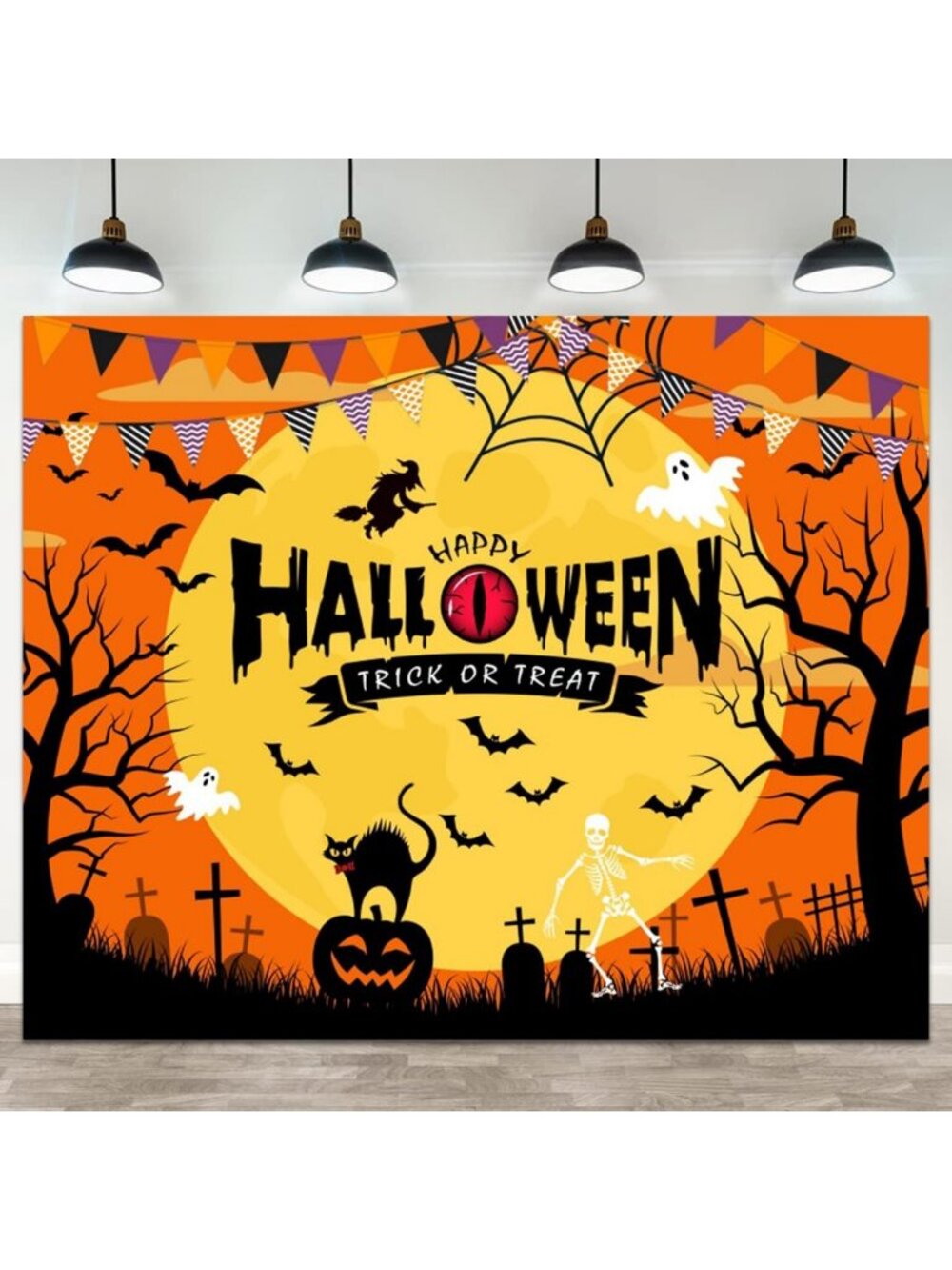 Spooky Halloween Backdrop 10x8ft - Full Moon, Witch, Ghosts & Jack O'Lanterns
